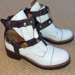 Coach Chalk/Oxblood Moto Cut Out Bootie G1029 Sz 7